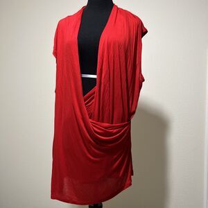Lauren Ralph Lauren Surplice Top 3X Red Ruched Stretch Sleeveless Blouse Tunic